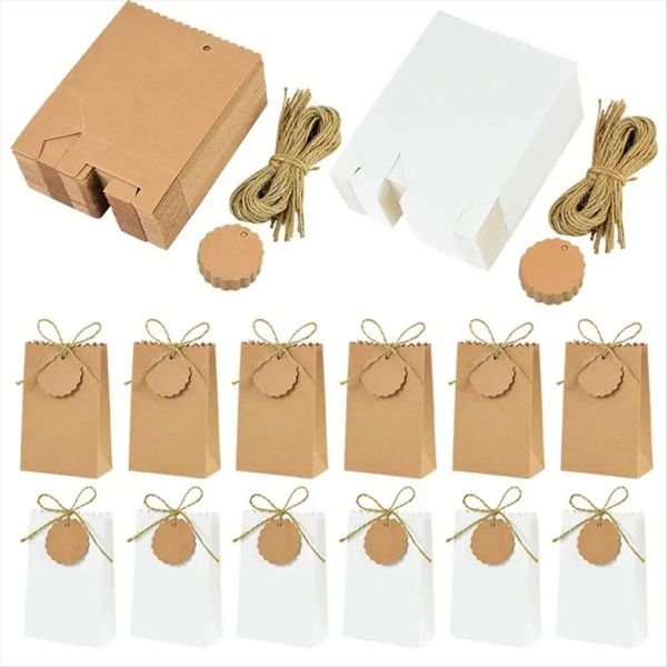 50 Set Kraft Paper Gift Box with Rope Retro Candy Cookie Bag Packaging