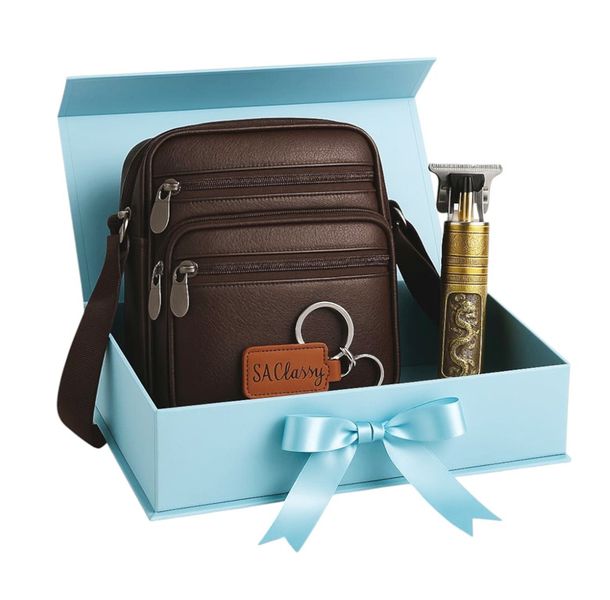 SACLASSY Men's Gift Genuine Leather Corssbody Bag Keyholder &amp; Hair Clipper