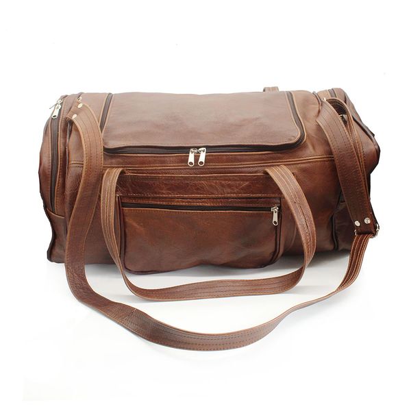 Minx Genuine Leather Bobby Square Duffle Bag Dark Brown