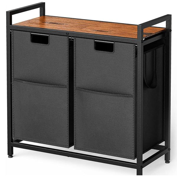 Laundry Basket with Removable Bags Laundry Sorter with 2 sections - Black