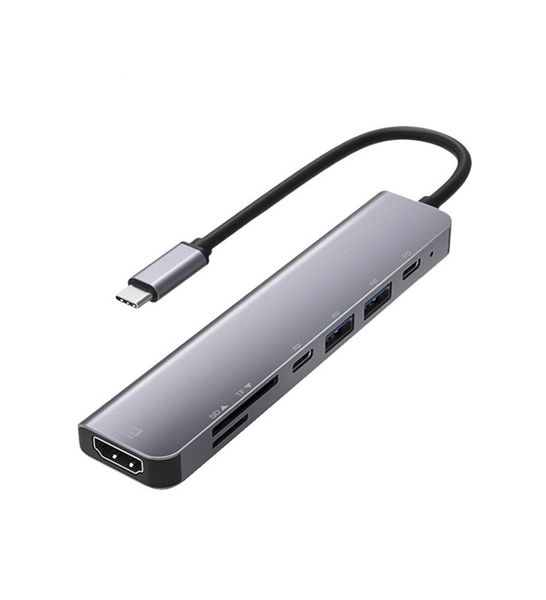 7 in 1 Type-C To HDMI+SD/TF+USBx2+USB-C+PD Docking Station Hub SE