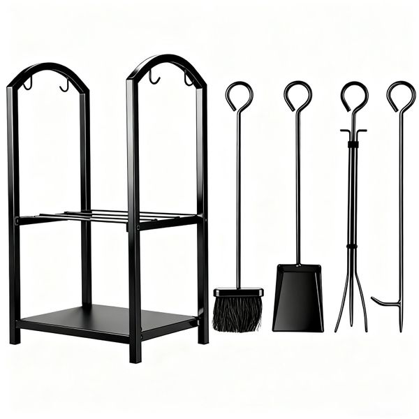 30" firewood rack Large double layer wood log holder with fireplace tools