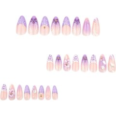 Flower Press on Nails Medium Almond Fake Nails with 3D Pearl Designs