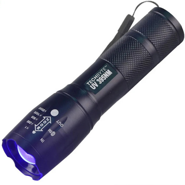 TechByte UV Light Torch - 395nm/500 Lumens - Zoomable Lens -Water Resistant
