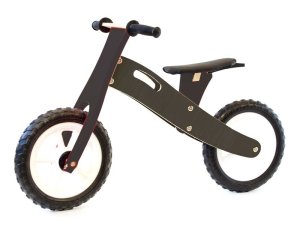 BooToo Wooden Balance Bike - Black-Stained Birch Wood with White Rims