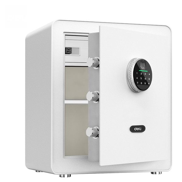 Deli Fingerprint Safe Box H450×W380×D320mm, Biometric Electronic, White