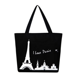 Black Paris Eiffel Tower Canvas Tote Bag