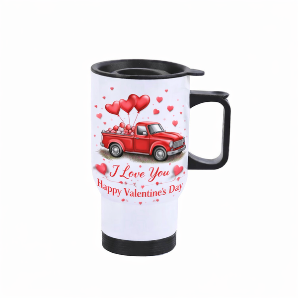 Happy Valentine's Day Red Truck Travel Mug Show your love on the go
