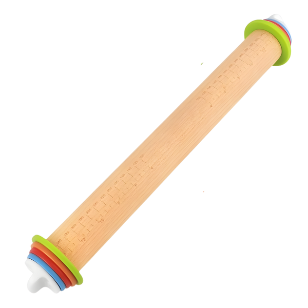 Bestby - Beech Wood Rolling Pin with Adjustable Thickness Rings for Baking