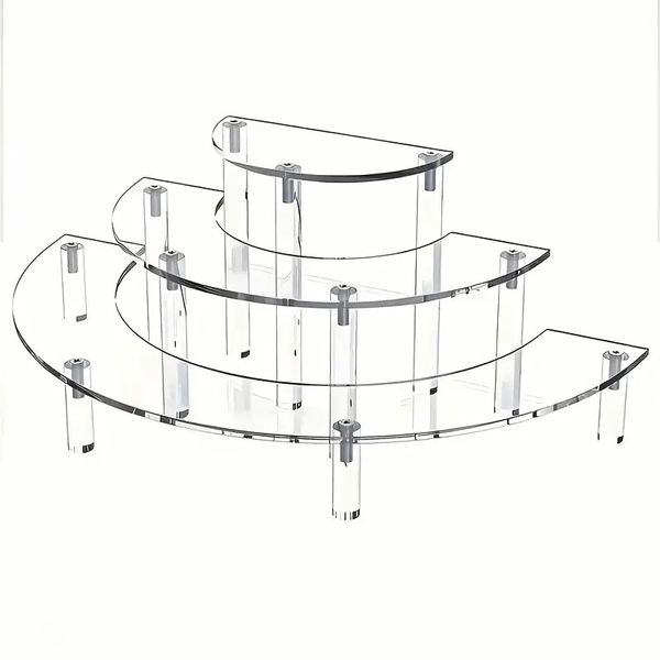 3 Tier Clear Acrylic Display Riser Stand - Crescent Cosmetic Display Shelf