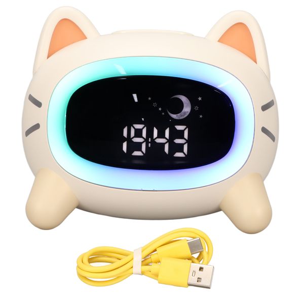 Kids Wake Clock Cartoon Sleep Training with Night Light Sound Machine Cat