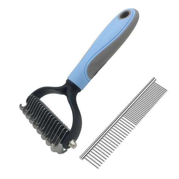 Pet Grooming Brush and Metal Comb for Dog Cat De-matting De-shedding