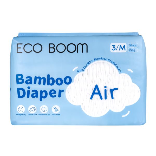 Eco Boom - Air Bamboo Baby Nappies Pack of 32 - Medium - 256 Nappies
