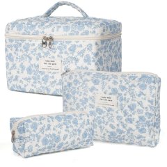 Quilted Cotton Makeup Bag - Large Floral, Travel Toiletry Bag For Women