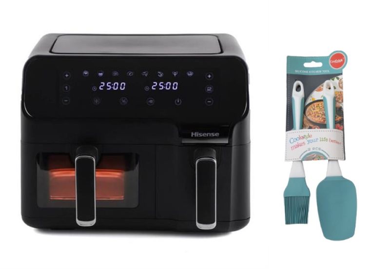Hisense New Dual Basket XL 8.6L Airfryer with Spatula + Brush Combo
