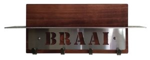 Braai Utensils Holder with Shelf - 4 Hooks - Stainless Steel