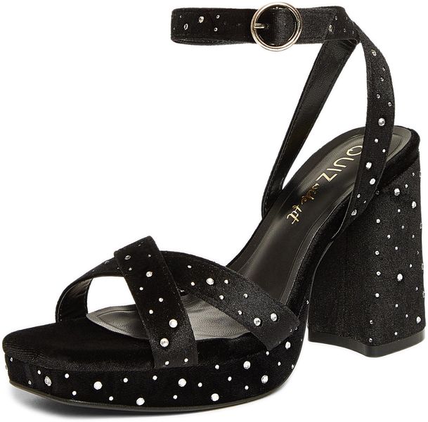 Quiz Women's Wide Fit Black Diamante Block Heels - Black