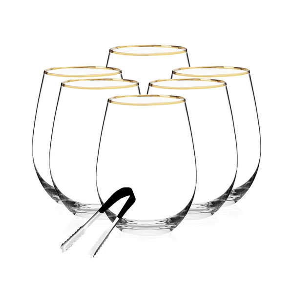 Set of 7- Premium quality Crystal Clear Stemless Wine Glass Set - 450ml