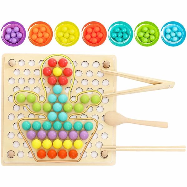Wooden Peg Board Beads Game,Color Sorting Stacking Matching Toys