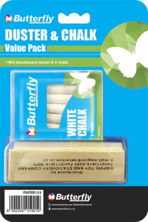 Butterfly Mini Blackboard Duster &amp; 6 White Chalk