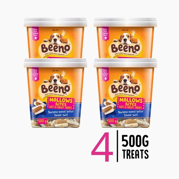 4 x Beeno Mallows Peanut Butter Swirl Dog Treats 500g
