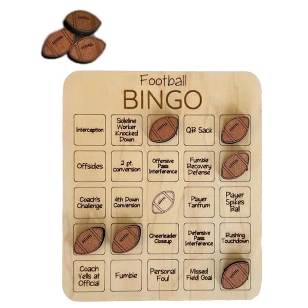 Wooden Football-Themed Bingo Game Tic-Tac-Toe Board Game