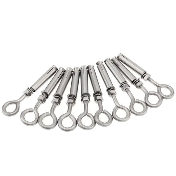 Tool DIY 10 Piece M6 304 Stainless Steel Hook Eye Bolts With Fastener (8.9cm)