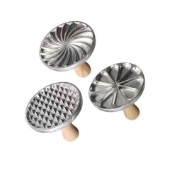 3Pack Cookie Stamps Round Metal Cookie Press Cutter Mold With Wooden Handle