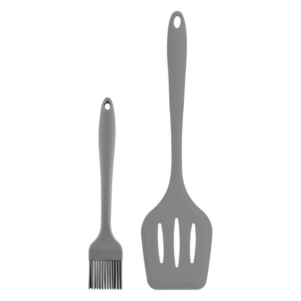 Regent Silicone Grey Slotted Turner + Basting Brush 2Piece Set