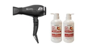 Parlux Alyon Matte Black Hairdryer &amp; Nuspa Apple Cider Vinegar Set 450ml