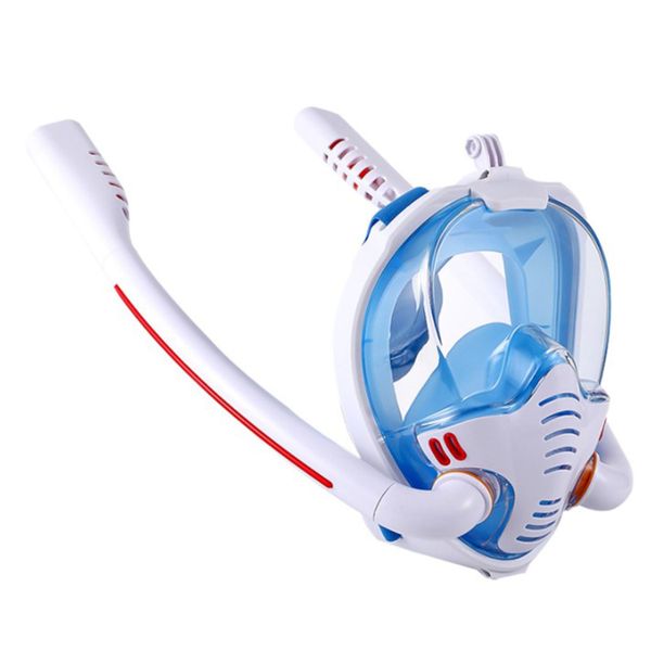 Professional Adult Full Face Snorkel Mask with Dual Breathing Tubes - M/L