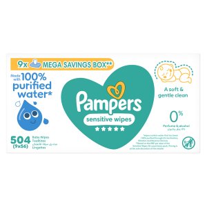 Pampers Sensitive Wipes - 504 (9x56) - 100% Purified Water Wipes