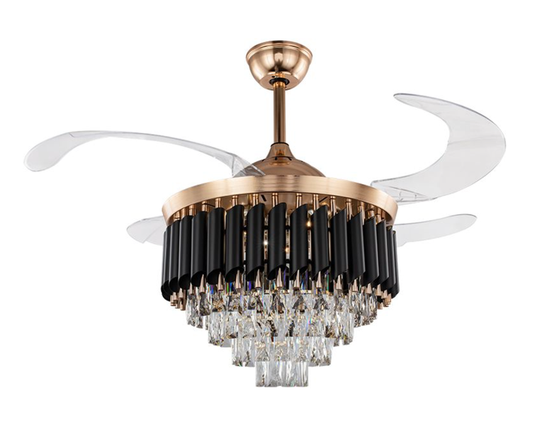 Retractable Blade Modern Crystal LED Ceiling Fan Black/Silver - MRUL