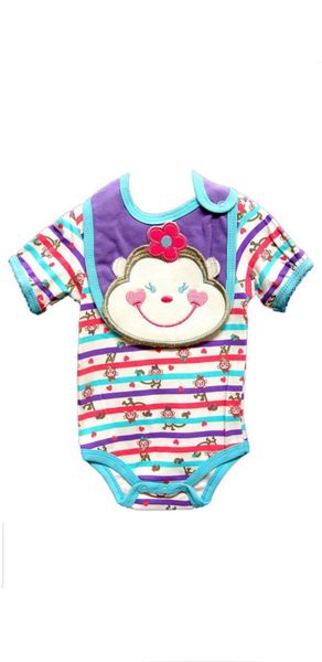 Baby Romper and Printed Monkey Bib - 2 Piece Set