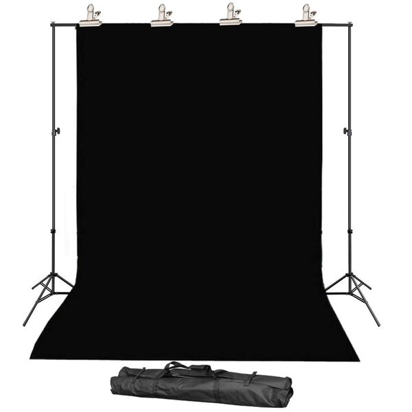 3M X 2M Photography Black Backdrop Screen &amp; Support Stand
