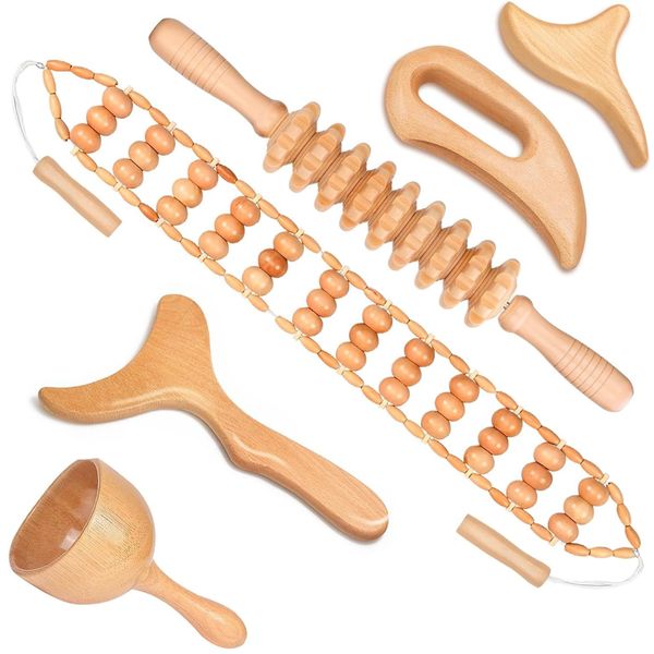 Wood Therapy Massage Tools Lymphatic Drainage Body Sculpting Tools 6 Piece