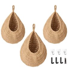 Chenshia 3 Pack Woven Hanging Fruit Baskets for Kitchen with 6Piece Hooks