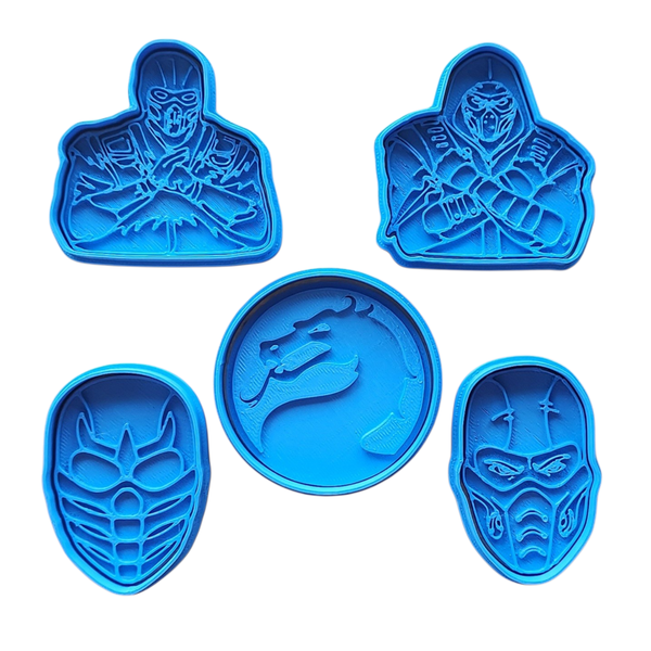 5-Piece Mortal Kombat Cookie Cutter &amp; Stamp Set - 6cm Small (Blue)