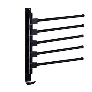 5-Arm Wall Mount Swivel Towel Bar Rack with Hooks