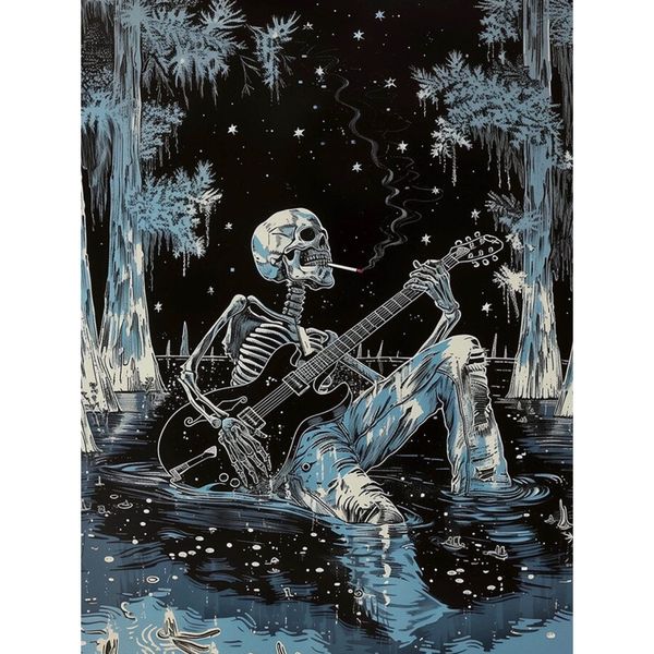 Skeleton Guitarist Diamond Painting Kit: 5D Full Drill, Gothic