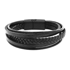 Xcalibur Stainless Steel Leather Multi Stranded Bracelet