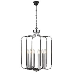 6 Light Up Facing Polished Chrome &amp; Black Chandelier