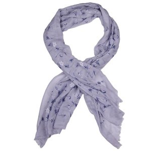 Ladies Grey Scarf with Blue and White Floral Detail