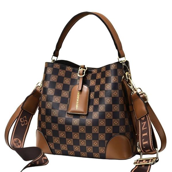 Vintage Checkered Bucket Bag for Women Stylish Crossbody Handbag