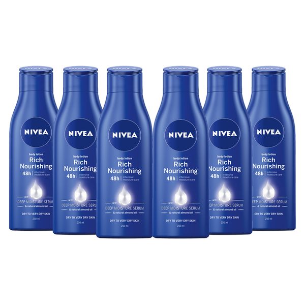 NIVEA Rich Nourishing Body Lotion with Deep Moisture Serum, 6x250ml