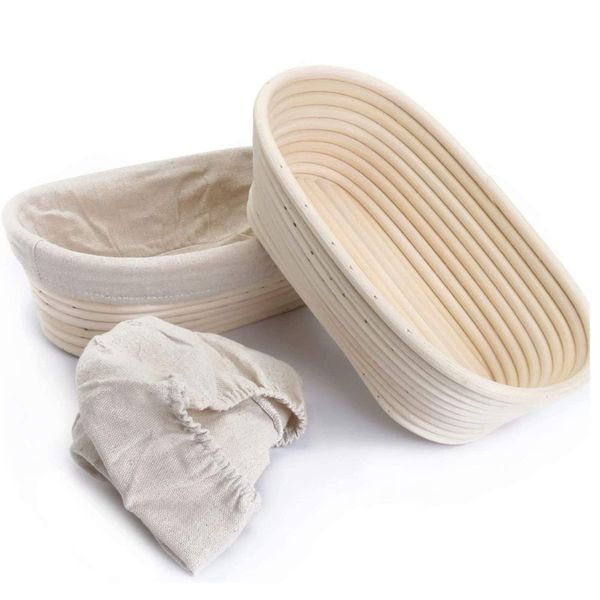 2 Oval Baking Baskets with Cloth Liners,30x14x7cm - Artisan Sourdough Ready