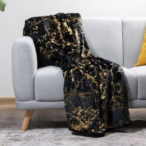 Sesli Plush Throw - Black &amp; Gold Pattern