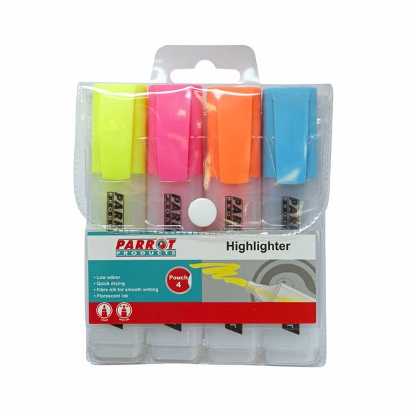 Parrot Products Highlighter Markers Pouch 4 (Yellow, Pink, Blue, Orange)