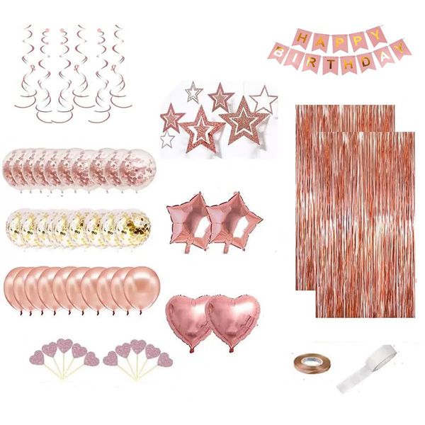 Rose Gold Birthday Party Decorations Birthday Banner Confetti Balloon
