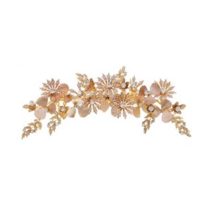 Olive Tree - Faux Crystal and Metal Flower Leaf Hair Clip 03- Bridal/Formal